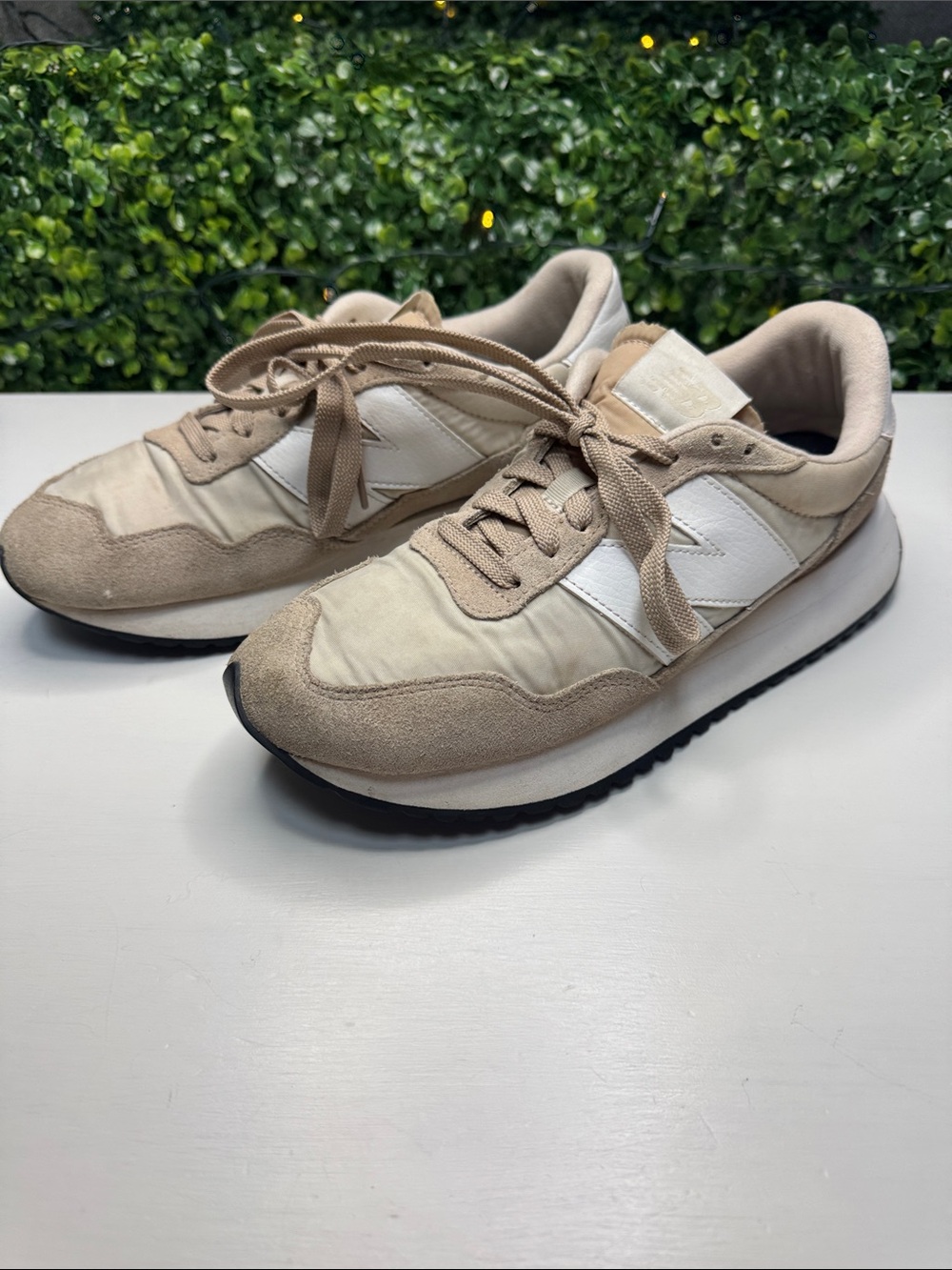 New Balance Beige and White Women's Retro Runner Sneakers